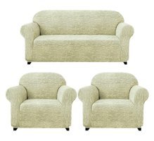 Elgeyar Polyester Likralı Jakarlı Süngersiz Armürlü Giydirmeli Bej Beşli Koltuk Örtüsü 180x230 cm