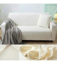 Uzhanem Pamuklu - Polyester-Viskon Likralı Süngerli Petek Desenli Giydirmeli Bej Tekli Koltuk Örtüsü 180x230 cm