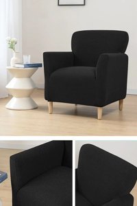 Pimobile Pamuklu - Polyester Likralı Jakarlı Süngersiz Armürlü Giydirmeli Siyah Tekli Koltuk Örtüsü 60x85 cm