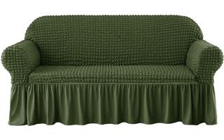 Uy Style Tekstil Polyester Bürümcük-Likralı Drapeli Süngerli Düz Giydirmeli Yeşil Tekli Koltuk Örtüsü 180x230 cm
