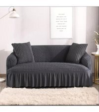 Güzel Aral GA-290 Pamuklu - Polyester Bürümcük Fırfırlı Kapitone Giydirmeli Lastikli Siyah Üçlü Koltuk Örtüsü 180x230 cm