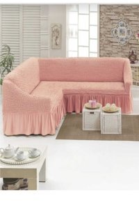 Akbu Pamuklu - Polyester Bürümcük Fırfırlı Süngersiz Giydirmeli Lastikli Pembe Tekli Koltuk Örtüsü 180x350 cm