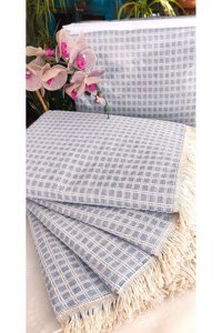 A.Z.H. Windores Pamuklu - Polyester Süngersiz Armürlü Mavi Dörtlü Koltuk Örtüsü 180x320 cm