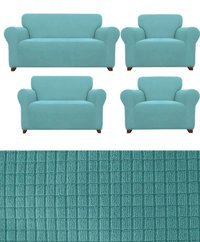 E Bahar Polyester Likralı Jakarlı Süngersiz Armürlü Giydirmeli Yeşil Yedili Koltuk Örtüsü 180x230 cm