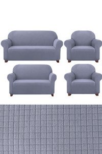 E Bahar Polyester Likralı Jakarlı Süngersiz Armürlü Giydirmeli Gri Yedili Koltuk Örtüsü 180x230 cm