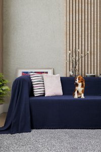 Latuda Concept Şönil Şal Süngersiz Armürlü Lacivert Tekli Koltuk Örtüsü 175x300 cm