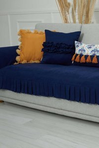 Aisha's Design KTK-5 Polyester Örgü Pileli Süngersiz Düz Mavi Tekli Koltuk Örtüsü 90x210 cm