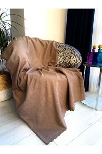Koçhan Manifatura Pamuklu Jakarlı Süngerli Çizgili Kahverengi Tekli Koltuk Örtüsü 175x215 cm