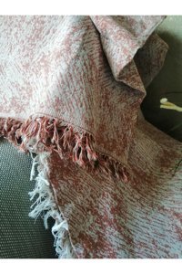 Neweste Pamuklu Saçaklı Süngersiz Çizgili Turuncu Tekli Koltuk Örtüsü 160x220 cm