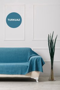 Velerde Home Pamuklu - Polyester Polar Süngersiz Düz Turkuaz Tekli Koltuk Örtüsü 180x300 cm