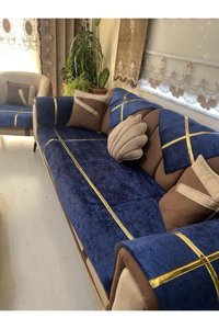 Tekstilsa Kadife Polar Varaklı Süngersiz Lacivert İkili Koltuk Örtüsü 200x70 cm