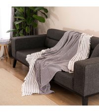 Dafne Moda Naturel Pamuklu Kanvas Püsküllü Süngersiz Armürlü Mor Üçlü Koltuk Örtüsü 170x210 cm