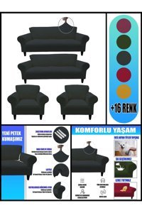 Kılıfsan Polyester Süngersiz Petek Desenli Su Geçirmez Gri Dörtlü Koltuk Örtüsü 140 cm
