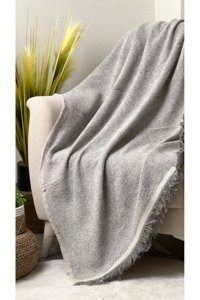 Evimebu Pamuklu Polar Saçaklı Süngersiz Armürlü Gri Tekli Koltuk Örtüsü 170x210 cm