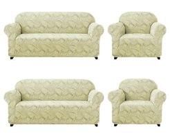 Elgeyar Polyester Likralı Jakarlı Süngersiz Giydirmeli Bej Sekizli Koltuk Örtüsü 180x230 cm