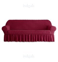 Iydgah Polyester Bürümcük-Likralı Fırfırlı Süngersiz Kapitone Giydirmeli Bordo Üçlü Koltuk Örtüsü 180x230 cm