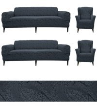 Bibaha Pamuklu Jakarlı Süngersiz Giydirmeli Lastikli Gri Dörtlü Koltuk Örtüsü 180x230 cm