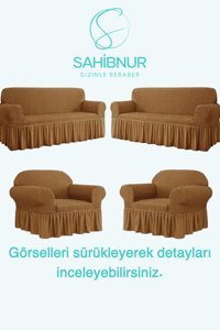 Sahibnur Pamuklu - Polyester Bürümcük Jakarlı Süngersiz Geometrik Desenli Giydirmeli Mavi Dörtlü Koltuk Örtüsü 180x230 cm