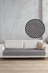 Ladynil Pamuklu Saçaklı Süngersiz Geometrik Desenli Siyah Tekli Koltuk Örtüsü 115x201 cm