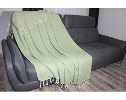 Bies Living Collection Pamuklu Püsküllü Süngersiz Düz Yeşil Tekli Koltuk Örtüsü 200x240 cm