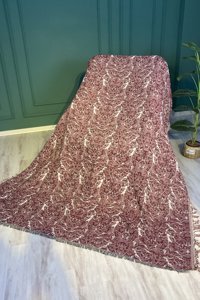 Lemonjure Pamuklu Saçaklı Süngersiz Çizgili Bordo Tekli Koltuk Örtüsü 170x220 cm