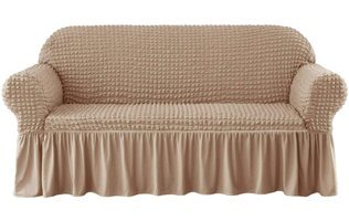 Hanemce Pamuklu - Polyester Bürümcük Fırfırlı Süngersiz Kapitone Giydirmeli Gri Üçlü Koltuk Örtüsü 180x230 cm