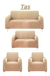 E Bahar Polyester Bürümcük Jakarlı Süngersiz Armürlü Giydirmeli Gri Yedili Koltuk Örtüsü 180x230 cm