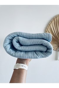 Lebohas Pamuklu Süngersiz Düz Mavi Tekli Koltuk Örtüsü 130x170 cm