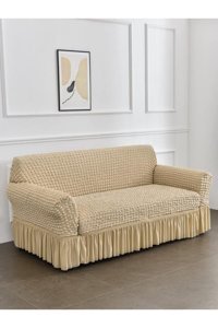 Özmakan Pamuklu - Polyester Bürümcük Jakarlı Süngersiz Düz Giydirmeli Lacivert Üçlü Koltuk Örtüsü 180x230 cm