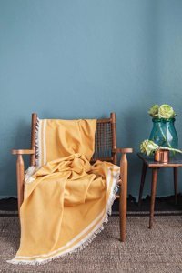 İssimo Home Athens Polyester Saçaklı Süngersiz Düz Sarı Tekli Koltuk Örtüsü 170x230 cm