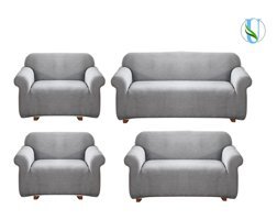 Uy Style Tekstil Polyester Likralı Süngerli Armürlü Giydirmeli Gri Dörtlü Koltuk Örtüsü 180x230 cm