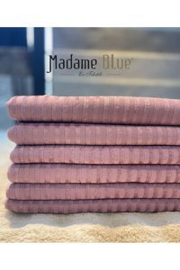 Madame Blue Kadife Süngerli Çizgili Pembe Tekli Koltuk Örtüsü 170x210 cm