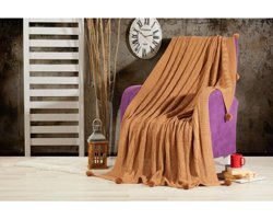 Taclove Yünlü Likralı Ponponlu Süngersiz Sarı Tekli Koltuk Örtüsü 130x170 cm