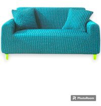 Uytm Polyester Bürümcük-Likralı Süngerli Çizgili Giydirmeli Turkuaz Tekli Koltuk Örtüsü 180x230 cm