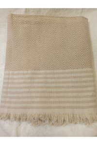 Şener Home Pamuklu Polar Saçaklı Süngersiz Çizgili Kahverengi Tekli Koltuk Örtüsü 170x301 cm