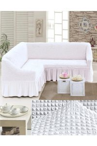Furkanticaret Polyester Bürümcük Süngerli Düz Giydirmeli Somon 3-3-1-1 Koltuk Örtüsü 180x350 cm