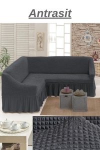 Heytgah Pamuklu - Polyester Bürümcük Fırfırlı Süngersiz Kapitone Giydirmeli Krem L Koltuk Koltuk Örtüsü 180x350 cm