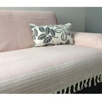 Coperta Pamuklu Kanvas Püsküllü Süngersiz Armürlü Pembe Üçlü Koltuk Örtüsü 180x300 cm