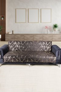 Teksev Kadife Polar Varaklı Süngerli Çizgili Siyah Tekli Koltuk Örtüsü 170x210 cm