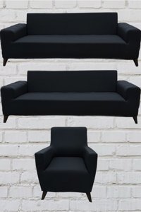 Şahane Ev Mikro Polyester Likralı Jakarlı Süngersiz Düz Giydirmeli Lastikli Antrasit Üçlü Koltuk Örtüsü 51x42 cm