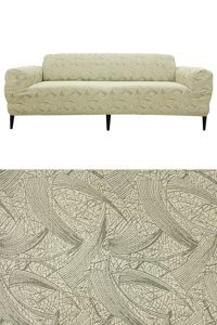 Tuchmall Polyester Likralı Jakarlı Süngerli Geometrik Desenli Giydirmeli Bej Tekli Koltuk Örtüsü 180x230 cm