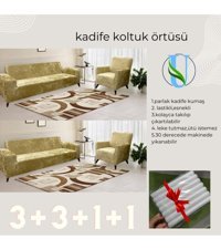 Uy Style Tekstil Kadife Süngerli Armürlü Giydirmeli Kahverengi Dörtlü Koltuk Örtüsü 180x230 cm