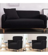 Güzel Aral Pamuklu - Polyester Süngersiz Düz Giydirmeli Siyah 3-3-1-1 Koltuk Örtüsü 180x220 cm