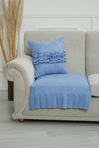 Aisha's Design KO-27 Polyester Örgü Pileli Süngersiz Düz Mavi Tekli Koltuk Örtüsü 34x48 cm