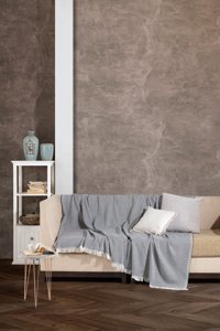 Miracolo Home Pamuklu Saçaklı Süngersiz Çizgili Siyah Tekli Koltuk Örtüsü 180x220 cm