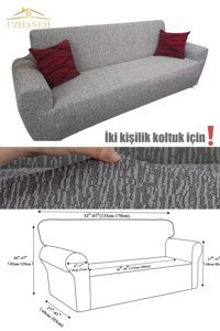 Uzhanem Likralı Jakarlı Süngerli Çizgili Giydirmeli Gri Tekli Koltuk Örtüsü 150x180 cm