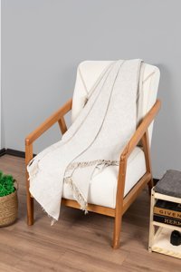 Valery Home Pamuklu Polar Saçaklı Süngersiz Düz Bej Tekli Koltuk Örtüsü 170x220 cm