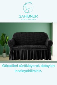 Sahibnur Pamuklu - Polyester Bürümcük Jakarlı Süngersiz Geometrik Desenli Giydirmeli Siyah Tekli Koltuk Örtüsü 140x180 cm