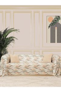Latuda Concept Softmicro Mikrofiber Süngersiz Geometrik Desenli Bej Tekli Koltuk Örtüsü 180x300 cm