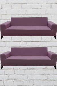 Şahane Ev Mikro Polyester Likralı Jakarlı Süngersiz Düz Giydirmeli Lastikli Pembe Üçlü Koltuk Örtüsü 51x42 cm